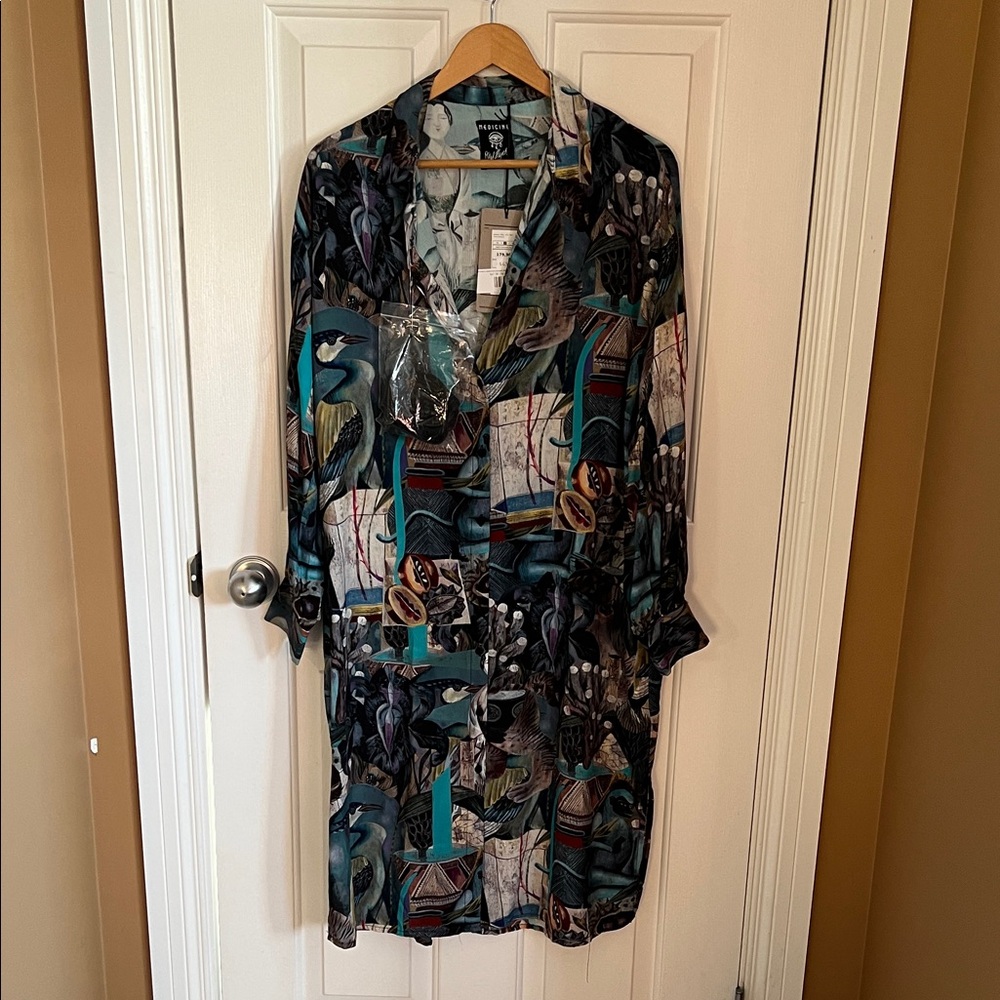 Multicolour Abstract Midi Shirt Dress NWT